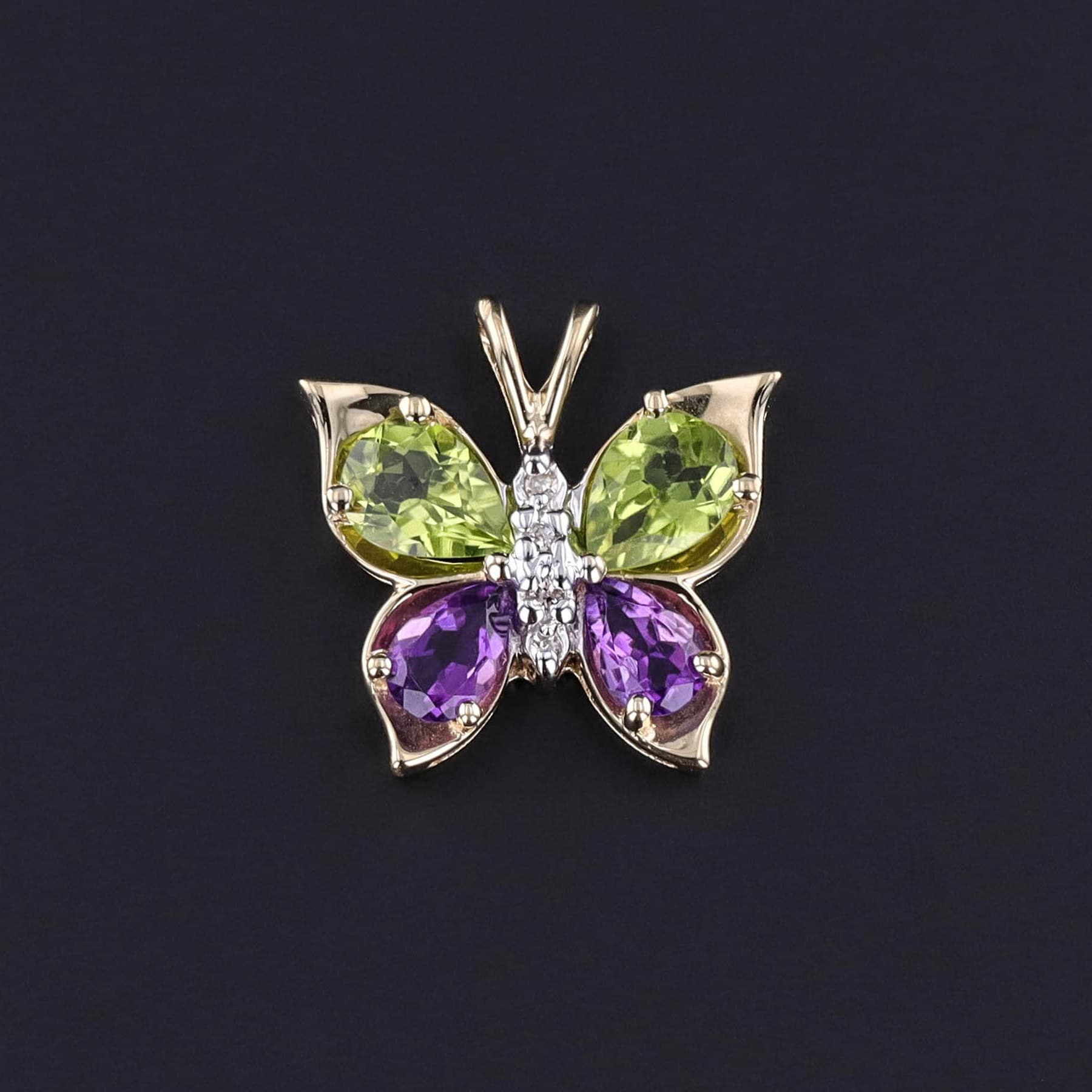 Marquise Simulated Peridot and CZ Butterfly Pendant in Sterling Silver with  14K Gold Plate | Banter